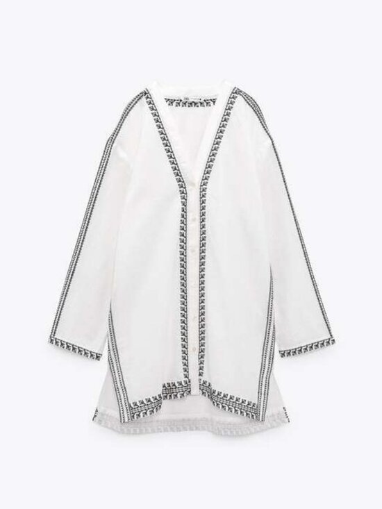 Zara Other - Zara White Embroidered Beach Cover-Up Tunic Dress Size L